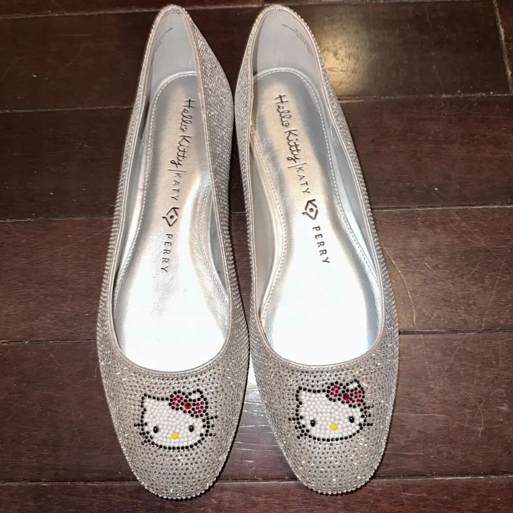 Hello Kitty x Katy Perry Rhinestone Crystal Ballet Flats Bling Shoes womens 9 NE
